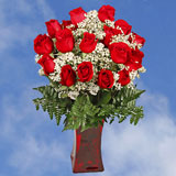 Valentine's Arrangement Everlasting Love 24 Beautiful Roses & Greens & Fillers with Vase
