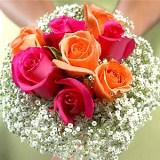 Classic Hot Pink & Orange Roses Bridesmaids Bouquet