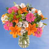 Flower Vase Arragement Splash Of Colors 21 Flowers With Vase
