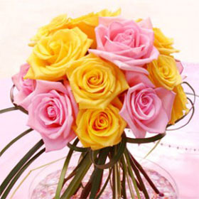 Wedding Flower Centerpiece Yellow Pink Roses Arrangements ...